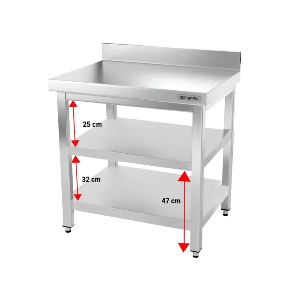 Nerezový pracovní stůl PREMIUM - 800x600mm - se základní policí, podstavcem a mezipoličkou - Image 5