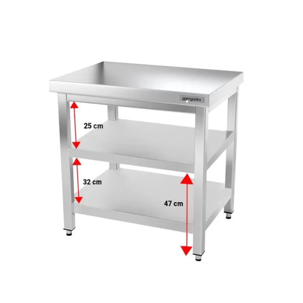 Nerezový pracovní stůl PREMIUM - 600x600mm - se základní policí a mezipoličkou - Image 4