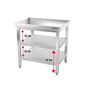 Nerezový pracovní stůl PREMIUM - 600x700mm - se základní policí a mezipoličkou