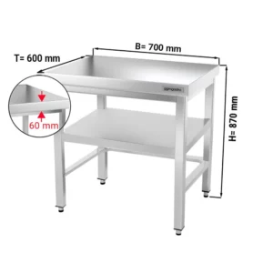Nerezový pracovní stůl PREMIUM - 700x600mm - s podnoží a výztuhou
