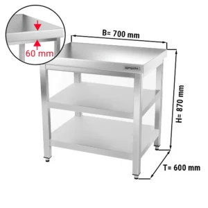 Nerezový pracovní stůl PREMIUM - 700x600mm - se základní policí a mezipoličkou