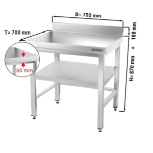 Nerezový pracovní stůl PREMIUM - 700x700mm - s podnoží, podpěrou a výztuhou