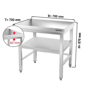 Nerezový pracovní stůl PREMIUM - 700x700mm - s podnoží a výztuhou