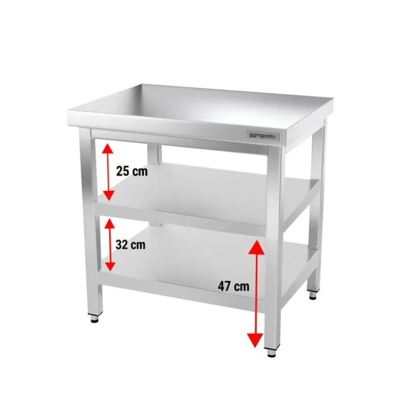 Nerezový pracovní stůl PREMIUM - 700x700mm - se základní policí a mezipoličkou