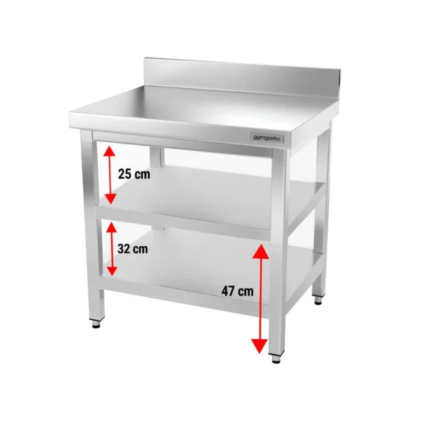 Nerezový pracovní stůl PREMIUM - 800x700mm - s podnoží, podpěrou a výztuhou - Image 6