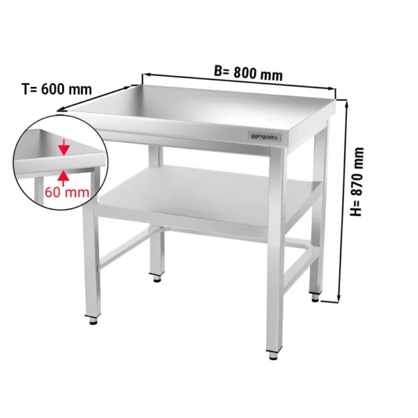 Nerezový pracovní stůl PREMIUM - 800x600mm - s podnoží a výztuhou