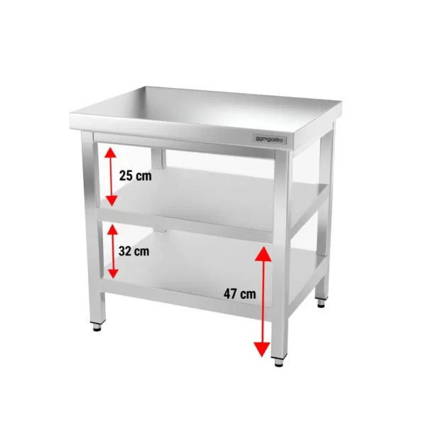 Nerezový pracovní stůl PREMIUM - 600x600mm - s podnoží a výztuhou - Image 8