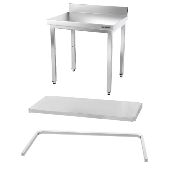 Nerezový pracovní stůl PREMIUM - 700x700mm - s podnoží, podpěrou a výztuhou - Image 13