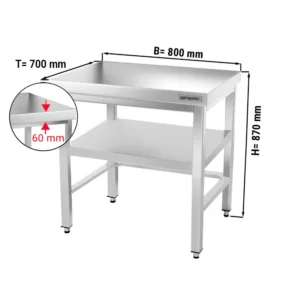 Nerezový pracovní stůl PREMIUM - 800x700mm - s podnoží a výztuhou