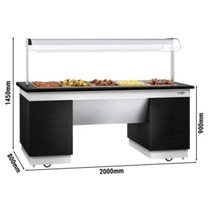 Bufetová vitrína topná - s Bain Marie & kolečky - 2000mm - pro 5x GN 1/1