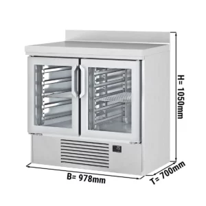 Chladící stůl PREMIUM PLUS - 978x700 mm - se 2 skleněnými dveřmi a podstavcem