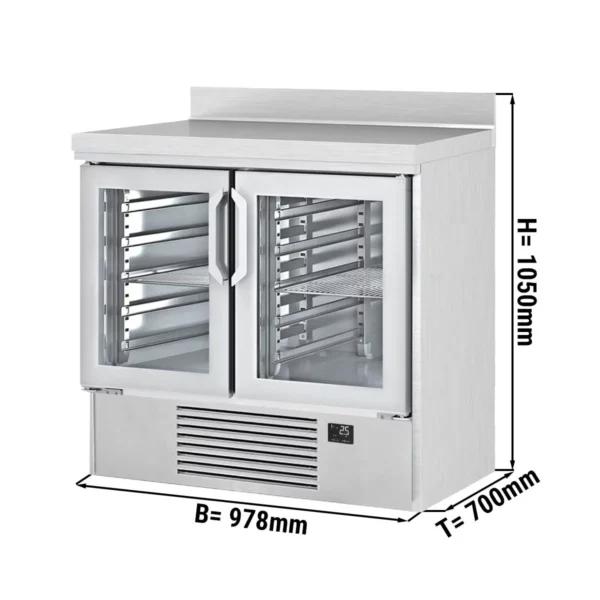 Chladící stůl PREMIUM PLUS - 978x700 mm - se 2 skleněnými dveřmi a podstavcem