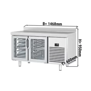 Chladící stůl PREMIUM PLUS - 1468 x 600 mm - se 2 skleněnými dveřmi a podstavcem