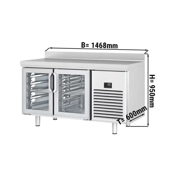 Chladící stůl PREMIUM PLUS - 1468 x 600 mm - se 2 skleněnými dveřmi a podstavcem