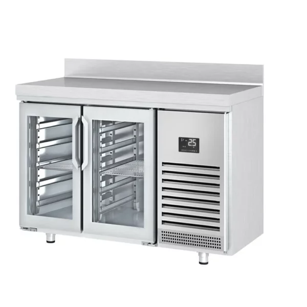 Barový a nápojový chladící stůl Premium PLUS - 1468 x 600 mm - se 2 skleněnými dveřmi a zadní stěnou - Image 7