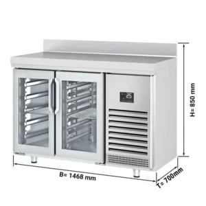 Barový a nápojový chladící stůl Premium PLUS - 1468 x 600 mm - se 2 skleněnými dveřmi a zadní stěnou