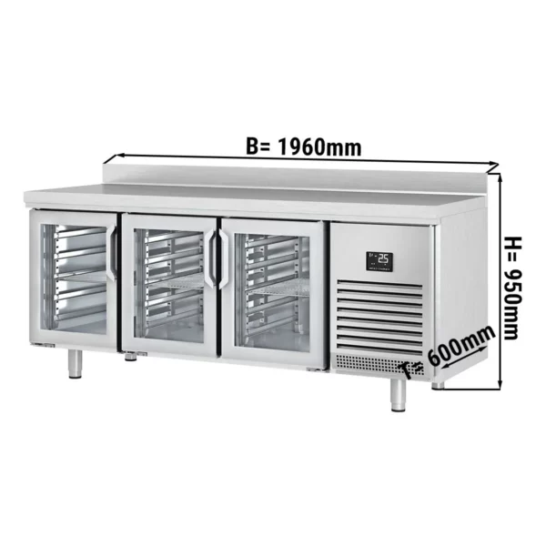 Chladící stůl PREMIUM PLUS - 1960 x 600 mm - se 3 skleněnými dveřmi a zadní stěnou