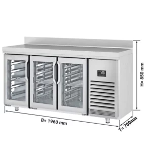Barový a nápojový chladící stůl Premium PLUS - 1960 x 600 mm - se 3 skleněnými dveřmi a zadní stěnou