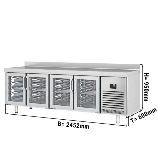 Chladící stůl PREMIUM PLUS - 2452 x 600 mm - se 4 skleněnými dveřmi a podstavcem