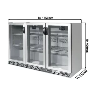 Barové chladící stoly na nápoje 330L - 3 skleněné dveře (nerezová ocel)