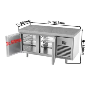 Pekařský chladící stůl Premium PLUS - 1618x800mm - s dvířky na obou stranách a žulovou pracovní deskou