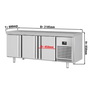 Pekařský chladící stůl Premium PLUS - 2185x800mm - s dvířky na obou stranách a žulovou pracovní deskou