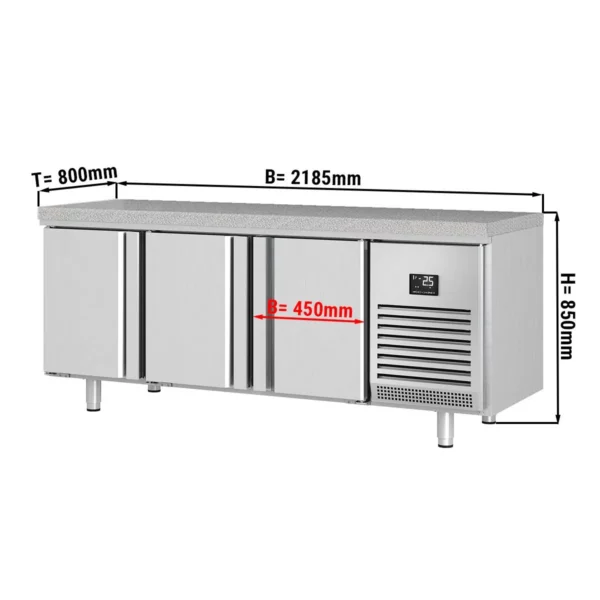 Pekařský chladící stůl Premium PLUS - 2185x800mm - s dvířky na obou stranách a žulovou pracovní deskou