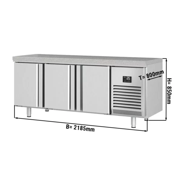 Pekařský chladící stůl PREMIUM PLUS - 2185x800mm - se 3 dvířky a žulovou pracovní deskou