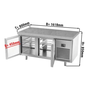 Pekařský chladící stůl Premium PLUS - 1618x800mm - se skleněnými dvířky na obou stranách a žulovou pracovní deskou
