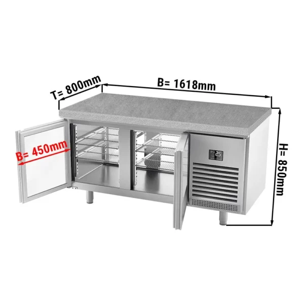 Pekařský chladící stůl Premium PLUS - 1618x800mm - se skleněnými dvířky na obou stranách a žulovou pracovní deskou