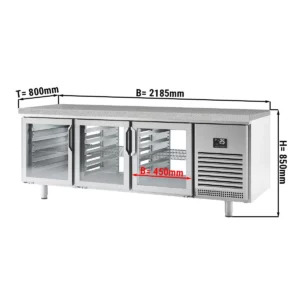 Pekařský chladící stůl Premium PLUS - 2185x800mm - se skleněnými dvířky na obou stranách a žulovou pracovní deskou
