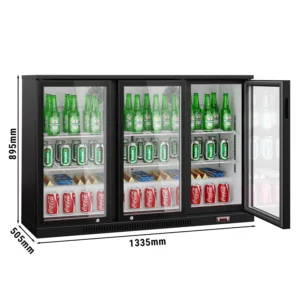 Barový chladící stůl - 1,33 m - 320L - se 3 skleněnými dveřmi & 2 policemi - černý