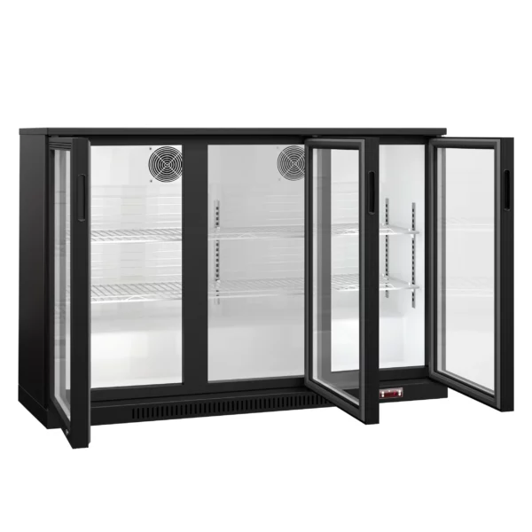 Barový chladící stůl - 1,33 m - 320L - se 3 skleněnými dveřmi & 2 policemi - černý - Image 10