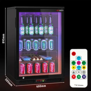 Barová chladnička - 600 mm - 126L - LED osvětlení & 1 křídlové dveře - vnějšek & vnitřek černý