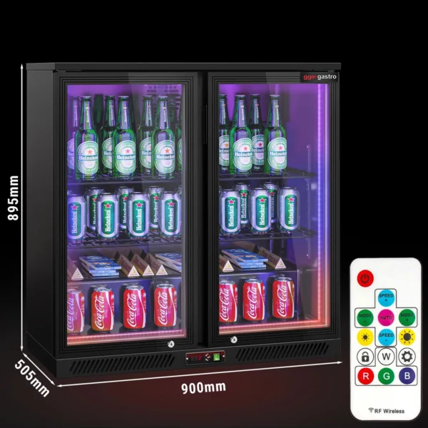 Barová chladnička - 900 mm - 220L - LED osvětlení a 2 křídlové dveře - vnější & vnitřek černý