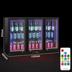 Barová chladnička - 1330 mm - 320L - LED osvětlení a 3 křídlové dveře - vnějšek & vnitřek černý