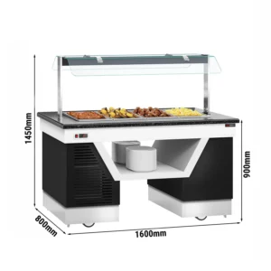 Bufetová vitrína topná - s Bain Marie & kolečky - 1600mm - pro 4x GN 1/1