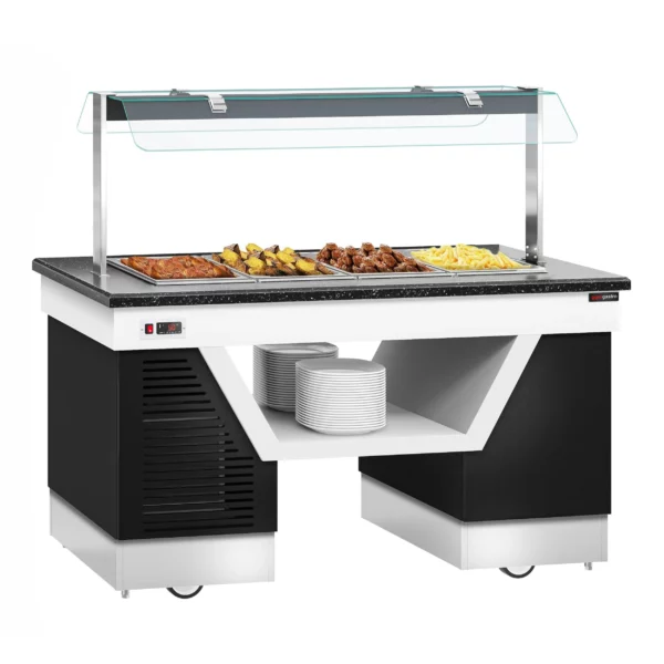 Bufetová vitrína topná - s Bain Marie & kolečky - 1600mm - pro 4x GN 1/1 - Image 3