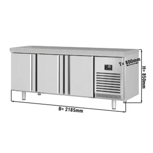 Pekařský mrazící stůl Premium PLUS - 2185 x 800 mm - se 3 dveřmi a žulovou pracovní deskou