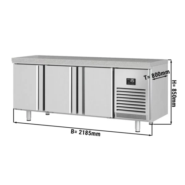 Pekařský mrazící stůl Premium PLUS - 2185 x 800 mm - se 3 dveřmi a žulovou pracovní deskou