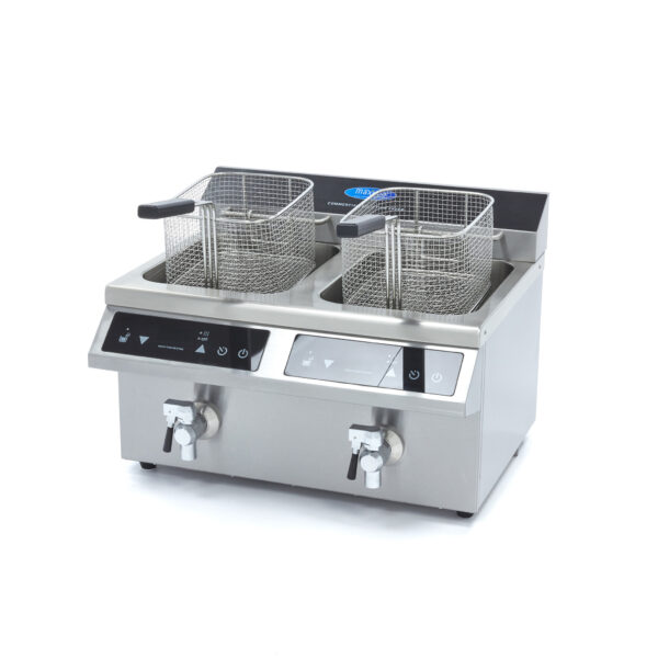 Indukční fritéza s kohoutkem – 2×8 l | Maxima 09371095 - Image 3
