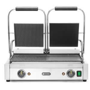 Dvojitý kontaktný gril, HENDI, napoly hladký, napoly drážkovaný, 230V/3600W, 575x430x(H)510mm
