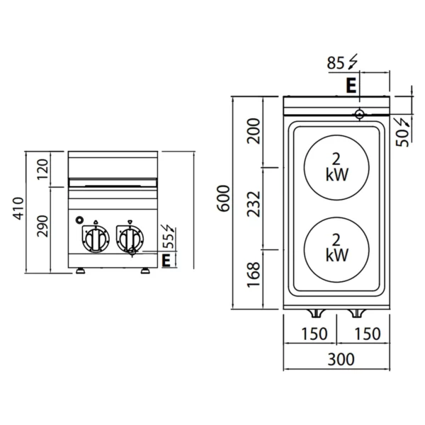 Elektrický sporák - 4 kW - 2 plotny kulaté - Image 3