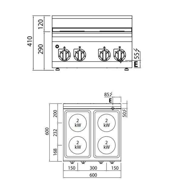 Elektrický sporák - 8 kW - 4 plotny kulaté - Image 3