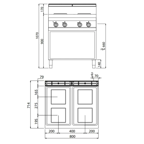 Elektrický sporák - 10,4 kW - 4 plotny čtvereční - Image 3