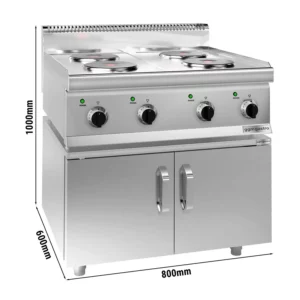 Elektrický sporák - 8 kW - 4 plotny kulaté - včetně podstavce se 2 dvířky