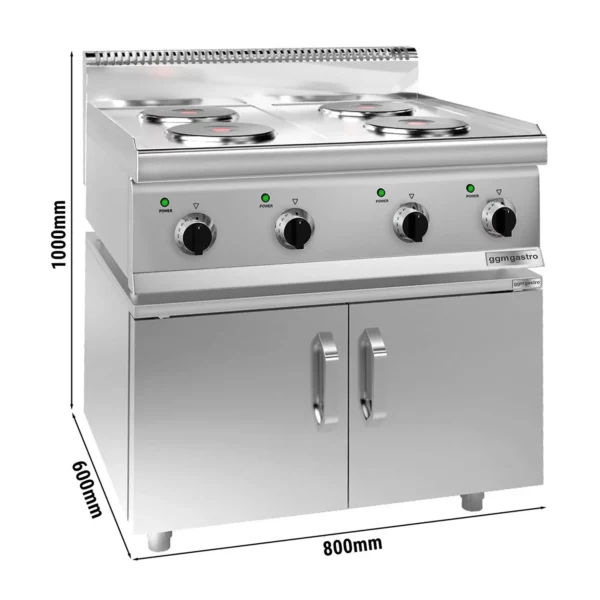 Elektrický sporák - 8 kW - 4 plotny kulaté - včetně podstavce se 2 dvířky