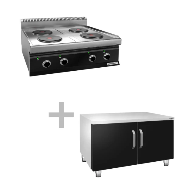 Elektrický sporák - 9,2 kW - 4 plotny kulaté - včetně podstavce se 2 dvířky - Image 5