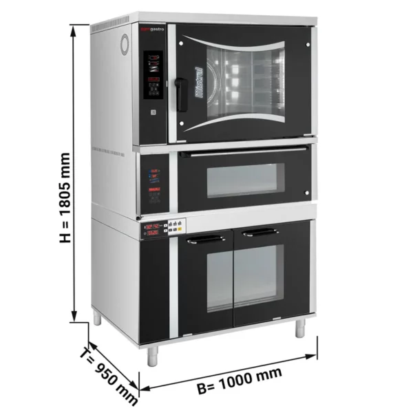 Pekárenský kombinovaný konvektomat - Digitální - 6x EN 60x40 - včetně pece na pizzu, podstavce a skříňky na kynutí