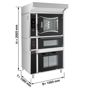 Pekařský kombinovaný parní hrnec - 6x EN 60x40 - Digitální - včetně pece na pizzu, digestoře a skříňky na kynutí